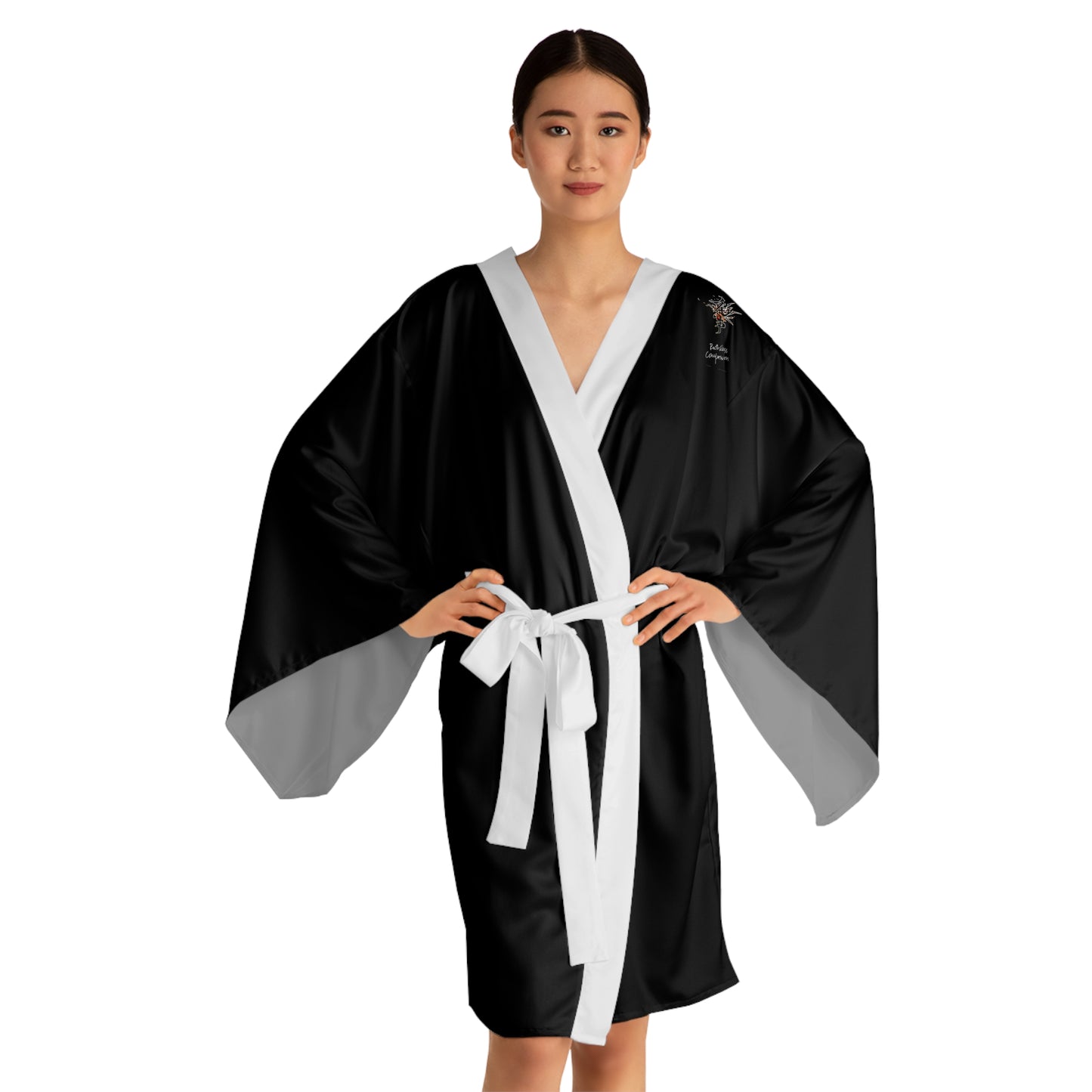 Elegant Black Long Sleeve Kimono Robe