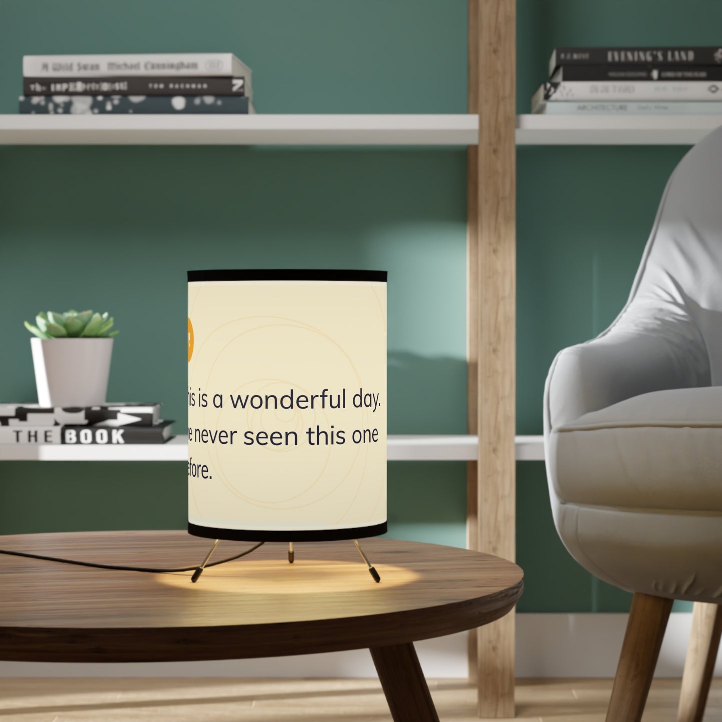 Lámpara de trípode inspiradora: "Este es un día maravilloso". Lámpara decorativa para el hogar