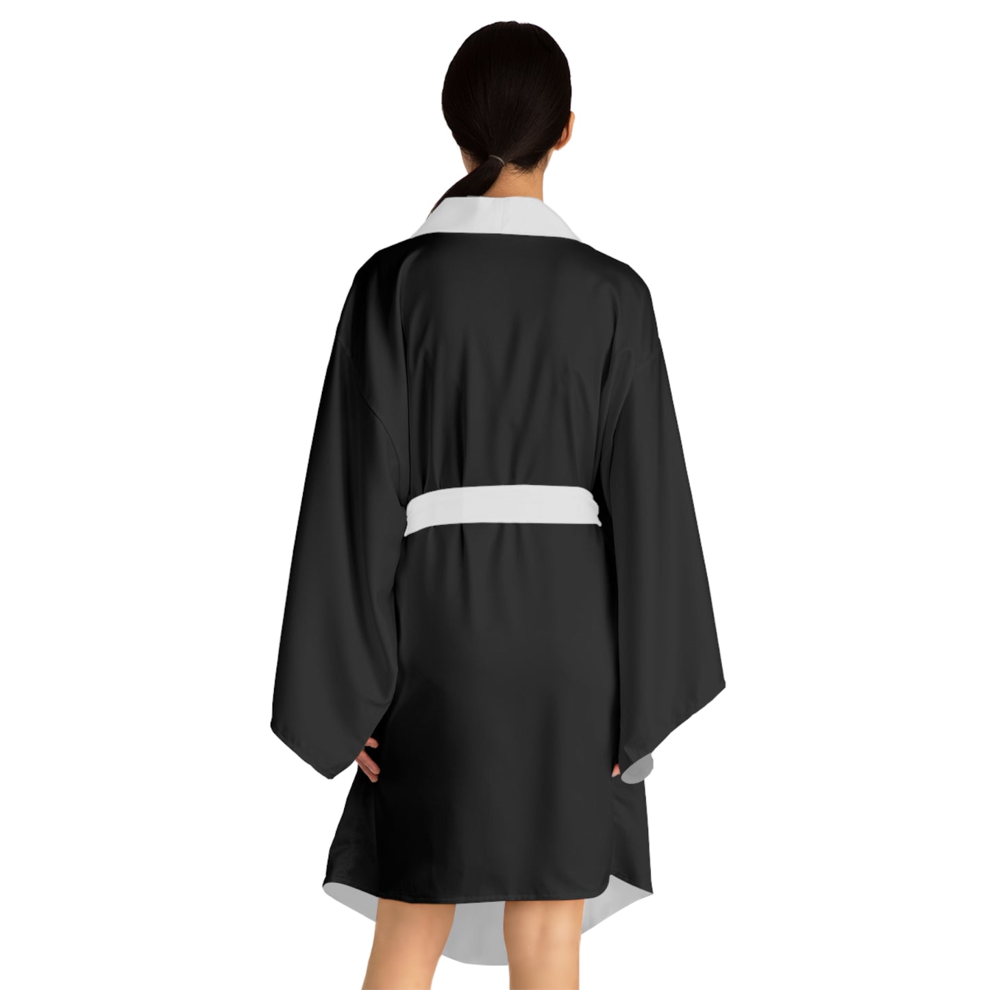Elegant Black Long Sleeve Kimono Robe