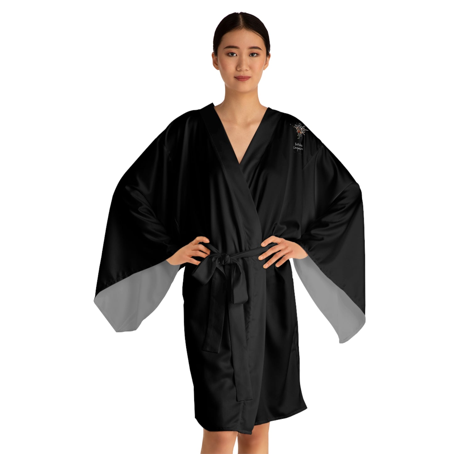 Elegant Black Long Sleeve Kimono Robe