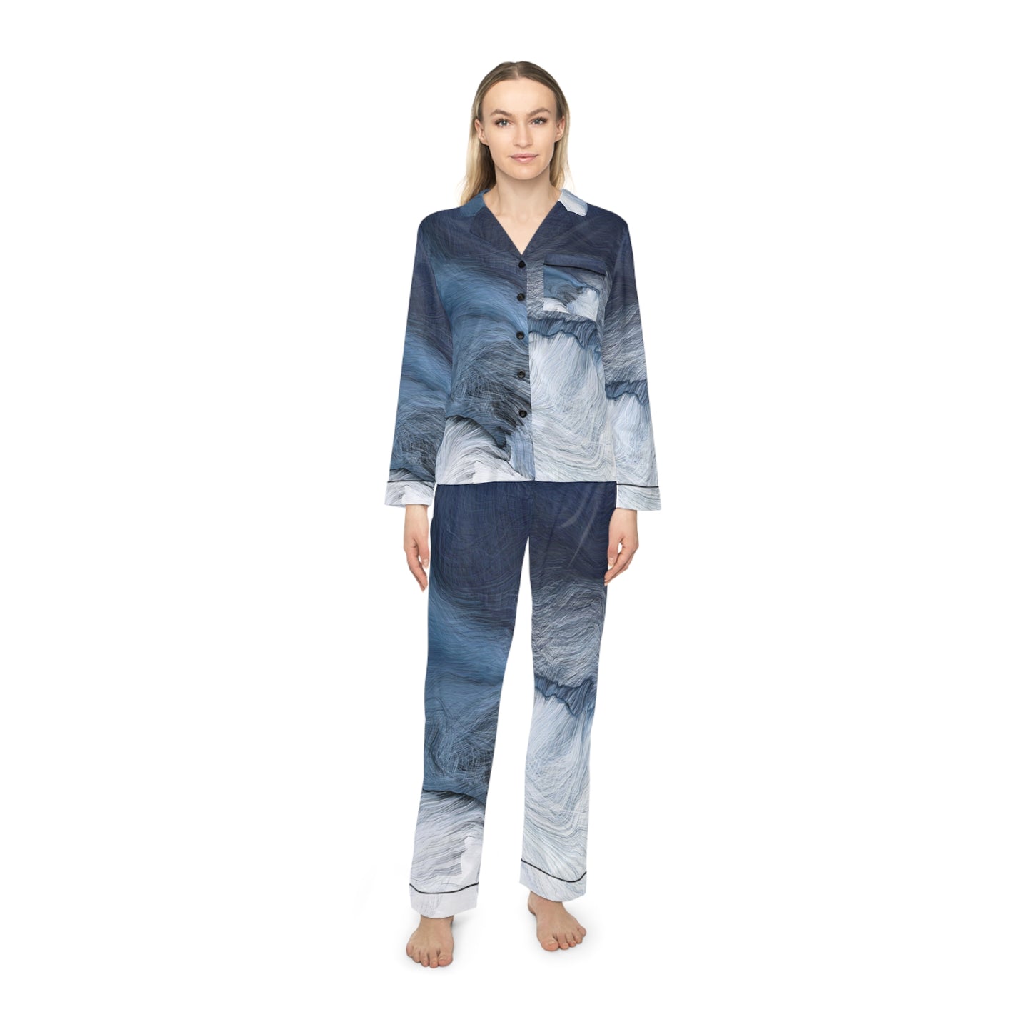 Elegant Women's Satin Pajamas with Gradient Print