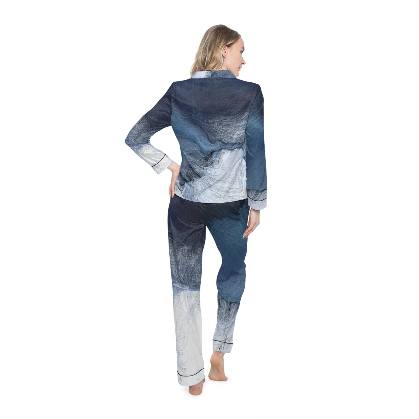 Elegant Women's Satin Pajamas with Gradient Print