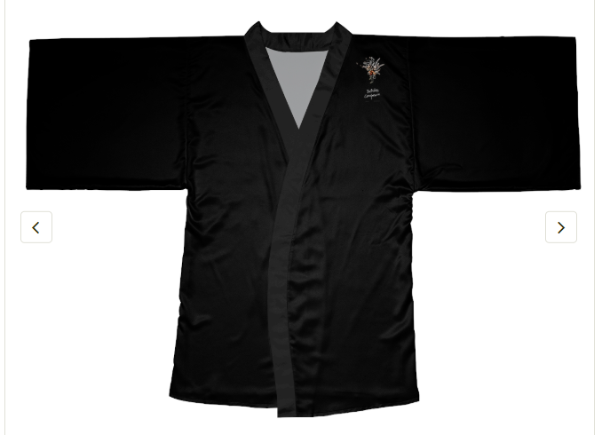 Elegante bata tipo kimono de manga larga negra para relajarse y cuidarse