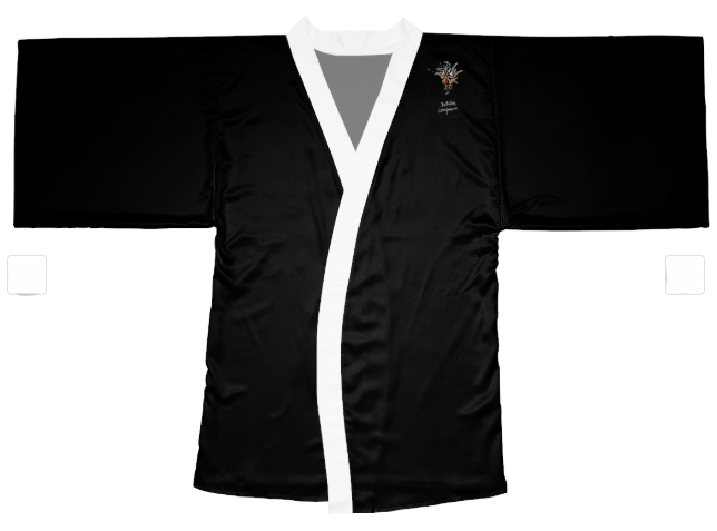 Elegante bata tipo kimono de manga larga negra para relajarse y cuidarse