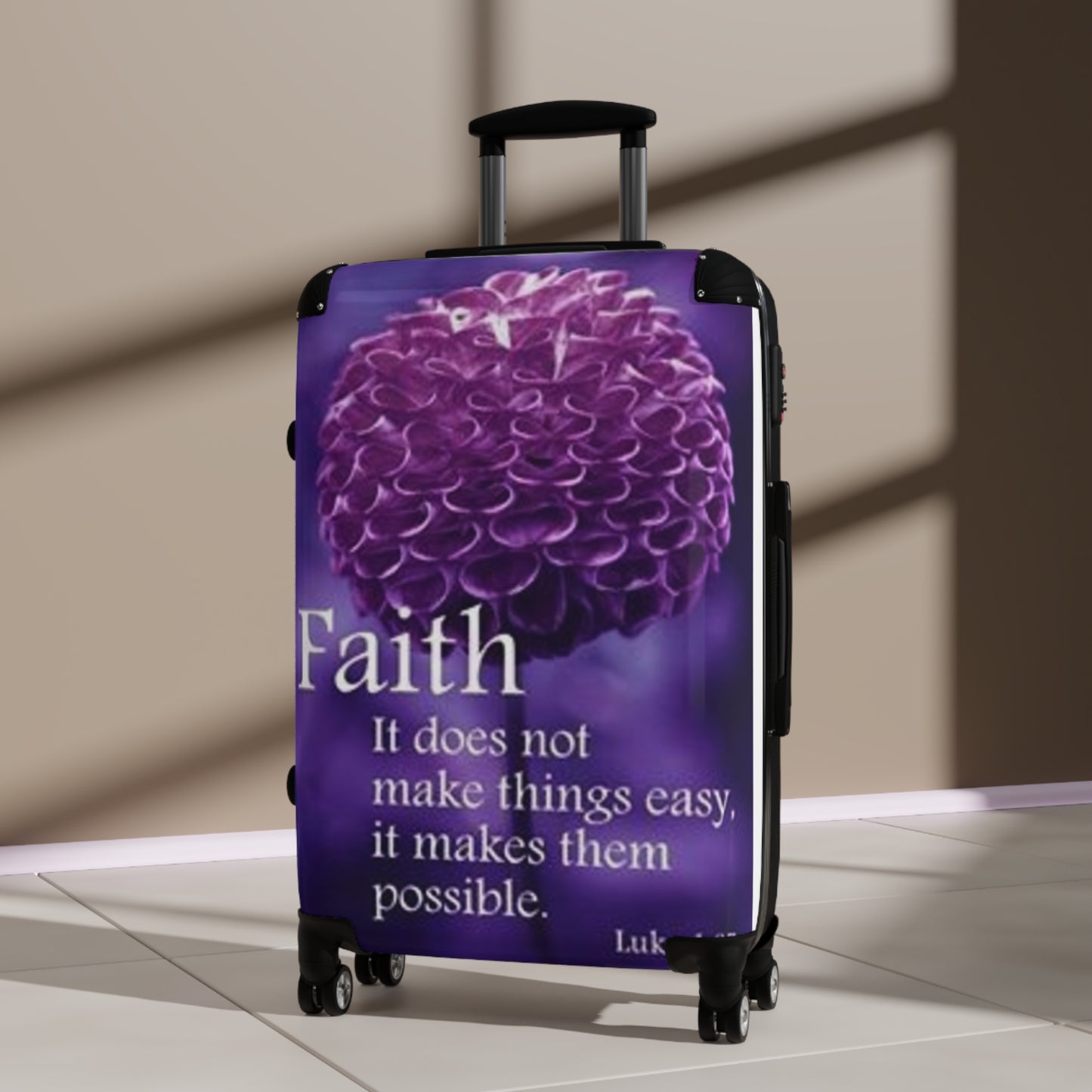 US Inspirational Floral Suitcase - 'Faith: It Does Not Make Things Easy, It Makes Them Possible'