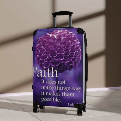 US Inspirational Floral Suitcase - 'Faith: It Does Not Make Things Easy, It Makes Them Possible'