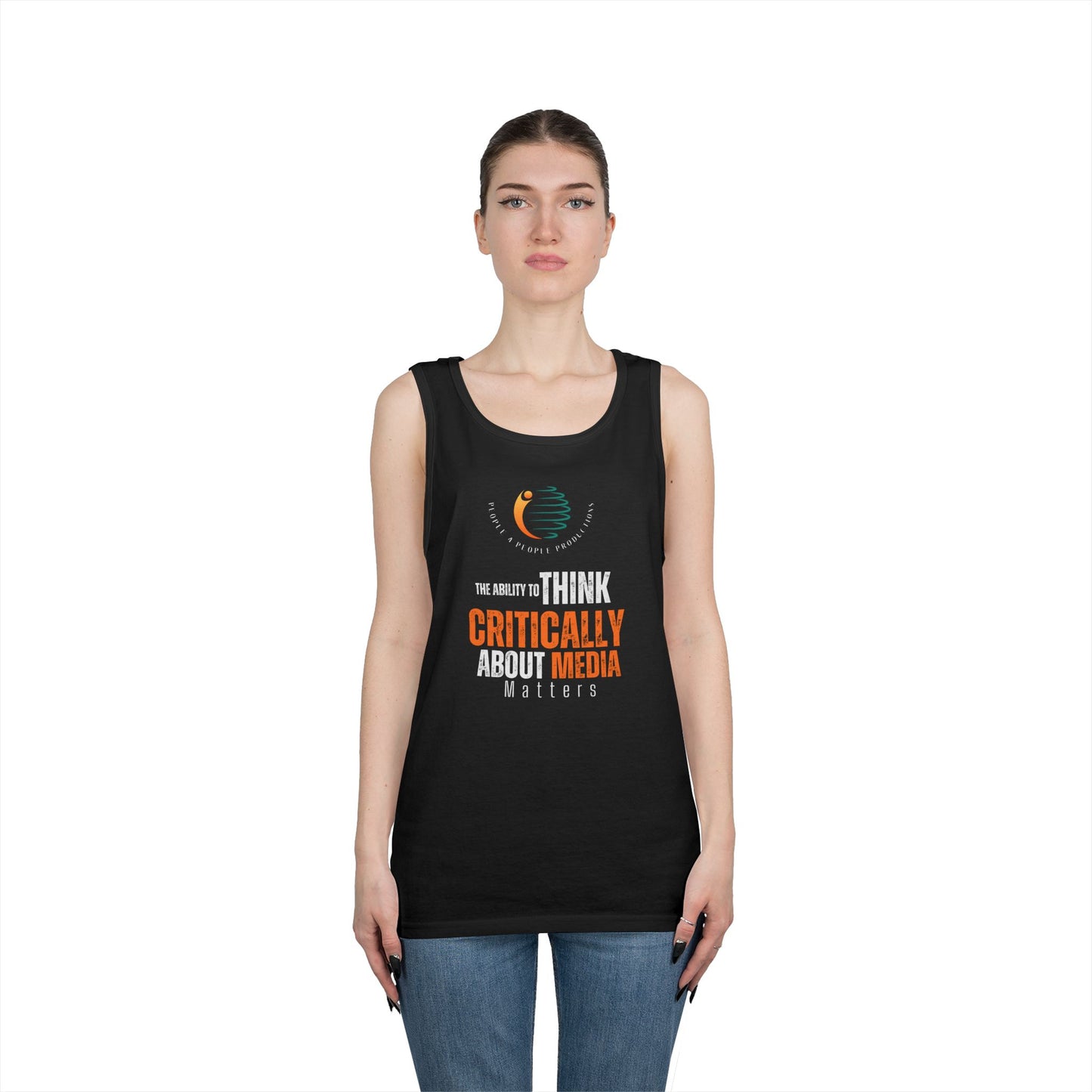 Unisex Heavy Cotton Tank Top - "Critically Think About Media" Inspirational Tank