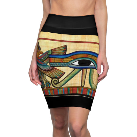 Egyptian-Inspired Women's Pencil Skirt - Stylish Art Print