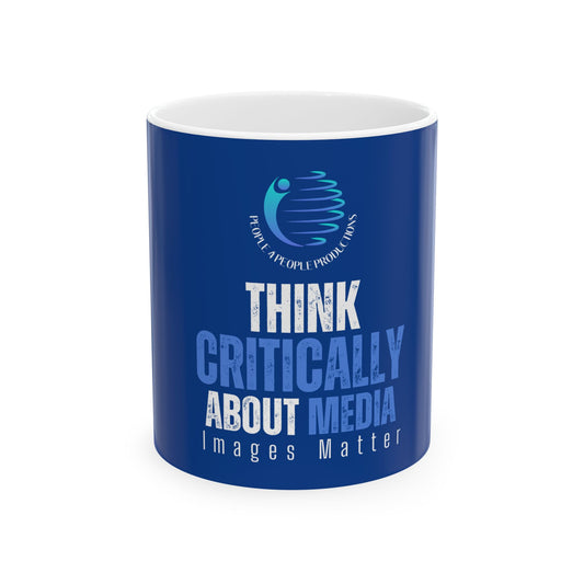 Taza de cerámica con texto "Piense críticamente sobre los medios": taza de café de 11 oz o 15 oz para debates reflexivos