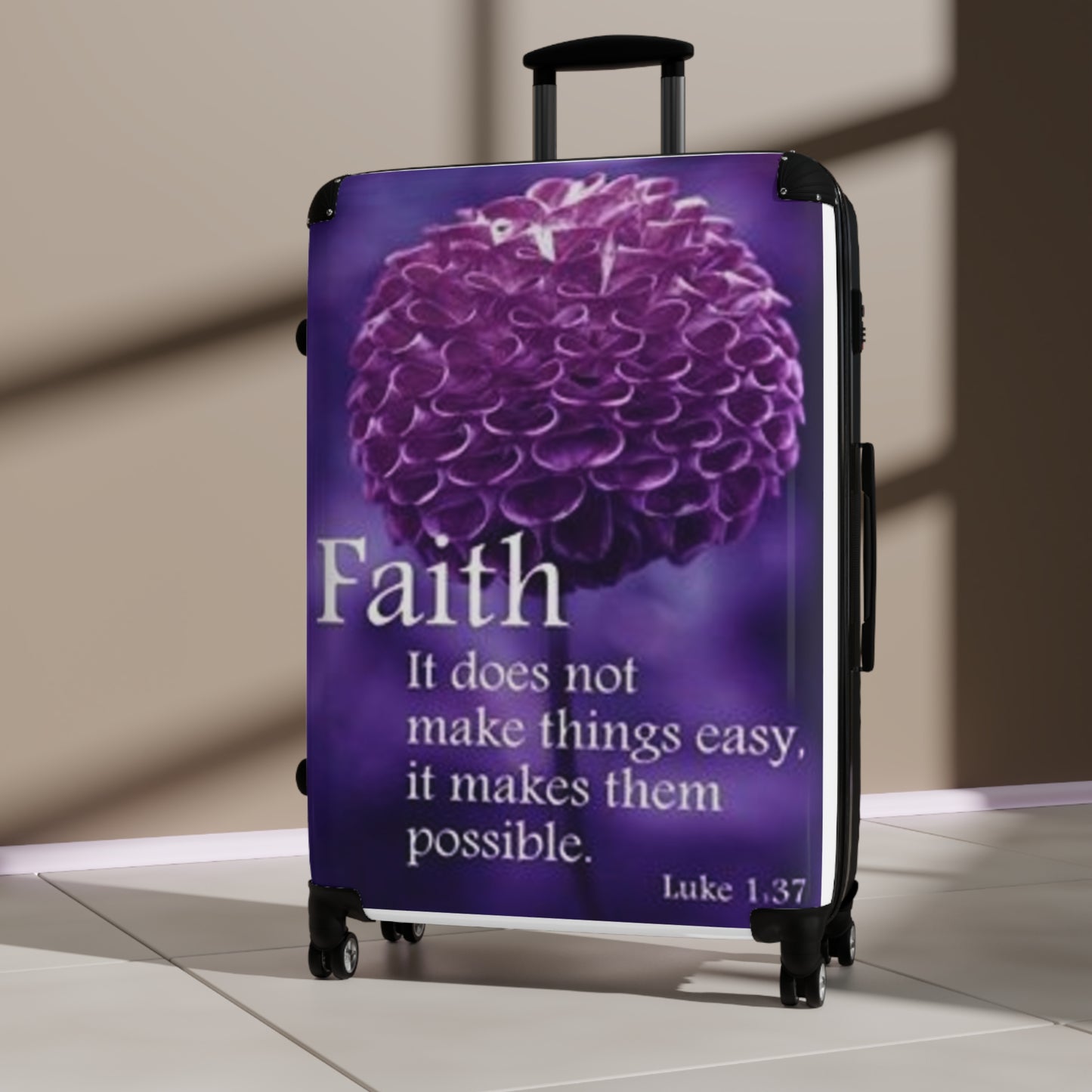 US Inspirational Floral Suitcase - 'Faith: It Does Not Make Things Easy, It Makes Them Possible'