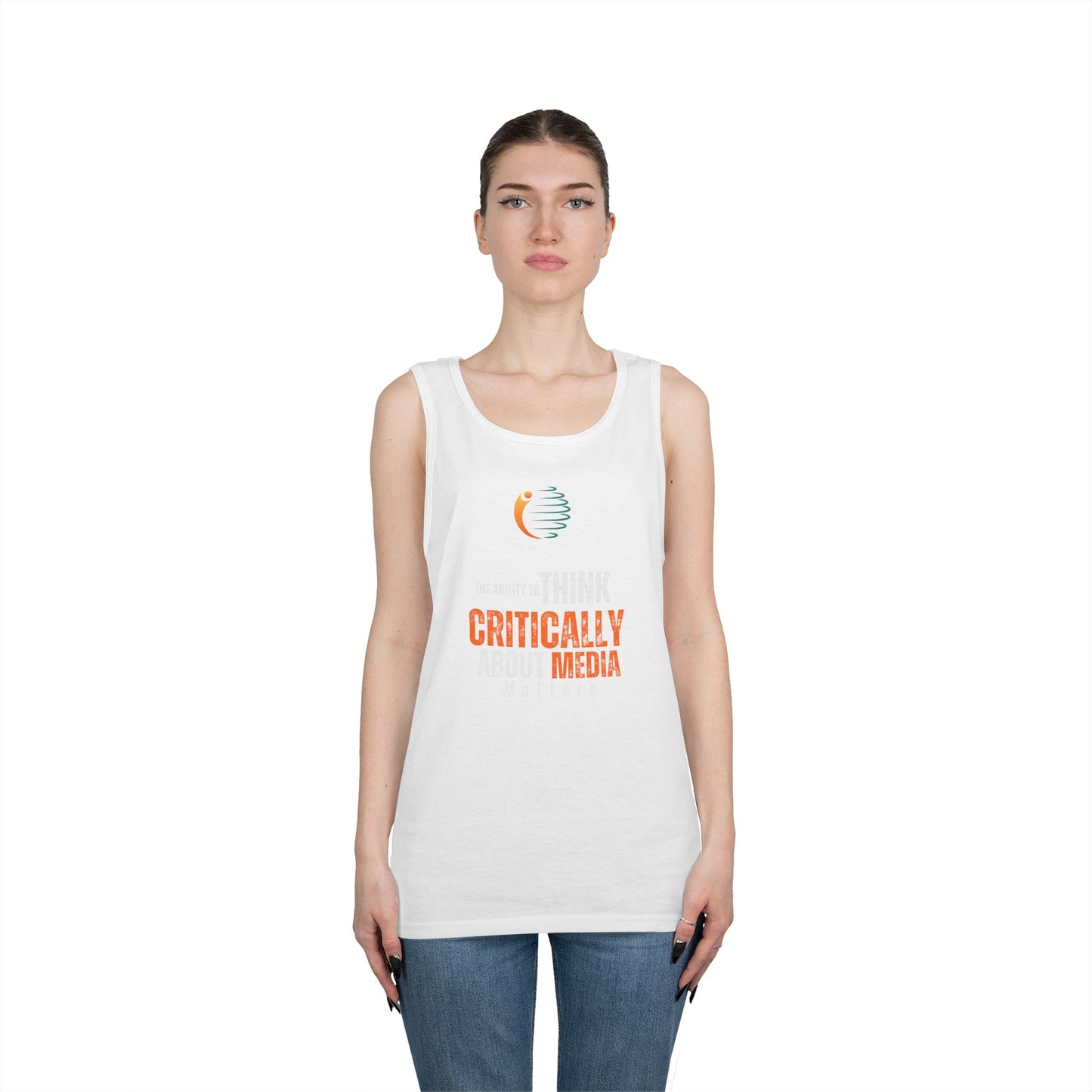 Unisex Heavy Cotton Tank Top - "Critically Think About Media" Inspirational Tank