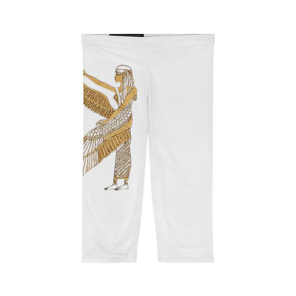 Elegant Egyptian-Inspired Women’s Capri Leggings with Golden Wing Design