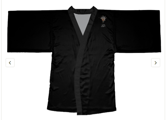 Elegant Black Long Sleeve Kimono Robe w. ruthless compassion quote for Relaxation and Self-Care (Copy)