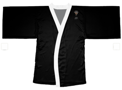 Elegante bata tipo kimono de manga larga negra para relajarse y cuidarse